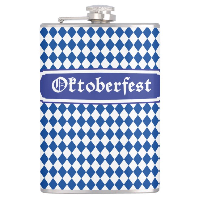 OKTOBERFEST Bierfestival Dekoration Blaues Muster Flachmann (Vorderseite)