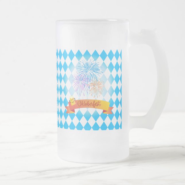 OKTOBERFEST Bierfestival Dekoration Blaues Muster Mattglas Bierglas (Rechts)