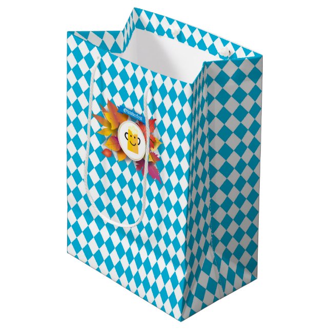 OKTOBERFEST Bierfestival Dekoration Blaues Muster Mittlere Geschenktüte (Vorderseite Schrägansicht)