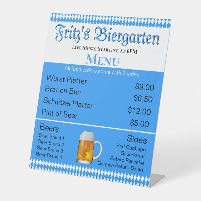 Oktoberfest Biergarten Menü Pedestelle Zeichen Sockelschild (Vorderseite)