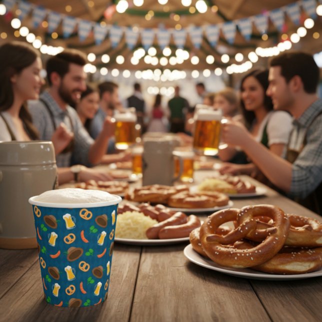Oktoberfest-Biersorte, Bretzel- und Wurstmuster Pappbecher (Von Creator hochgeladen)
