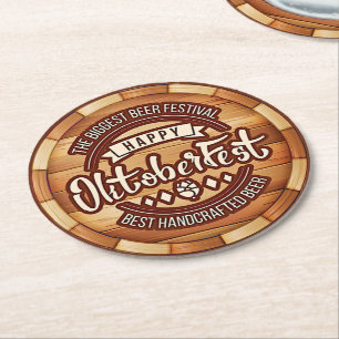 Oktoberfest-Festival Braunes Holz Bierfass  Runder Pappuntersetzer