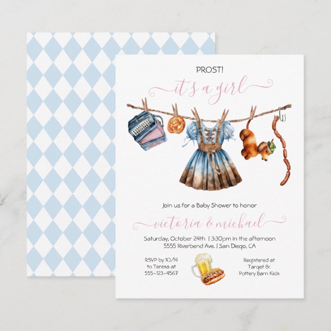 Oktoberfest Girl Babydusche Einladung (Vorne/Hinten)