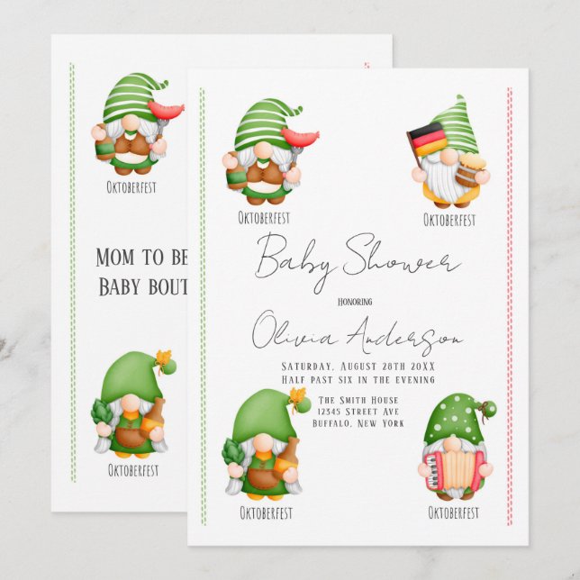 Oktoberfest Gnome Babydusche Einladung (Vorne/Hinten)