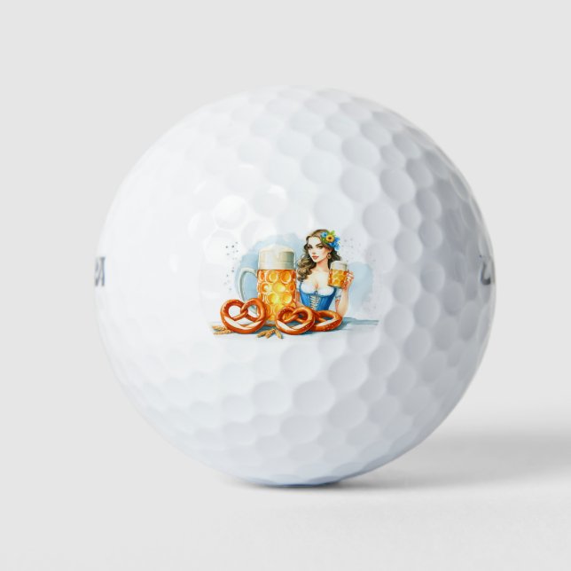 Oktoberfest Party mit Bier und Salzbrezeln ai Golfball (Vorderseite)
