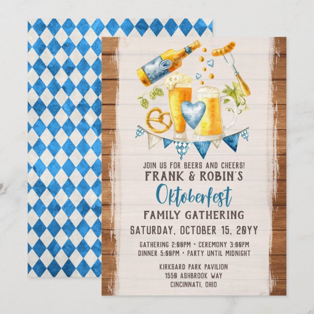Oktoberfest Rustikales Bayerisches Party Name Einladung (Vorne/Hinten)