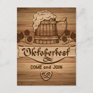 Oktoberfest, Vintage-Plakat mit Holz Postkarte
