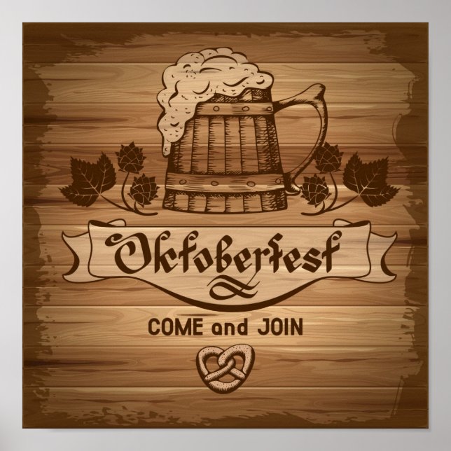 Oktoberfest, Vintage Poster mit Holz (Vorne)