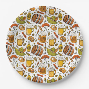 Oktoberfestbiere und Würstchen Pappteller