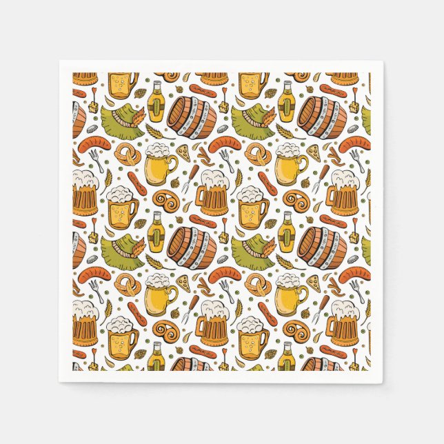 Oktoberfestbiere und Würstchen Serviette (Vorderseite)