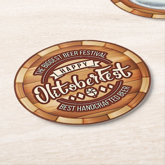 Oktoberfestspiele Braun Holzbären Runder Pappuntersetzer (Angewinkelt)