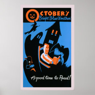 Oktoberlesbibliothek Halloween Vintag WPA Poster