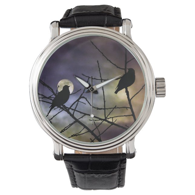 Oktobernacht Vogelbeobachtung Armbanduhr (Vorderseite)