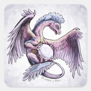 Oktobers Birthstone Drache: Opal Quadratischer Aufkleber