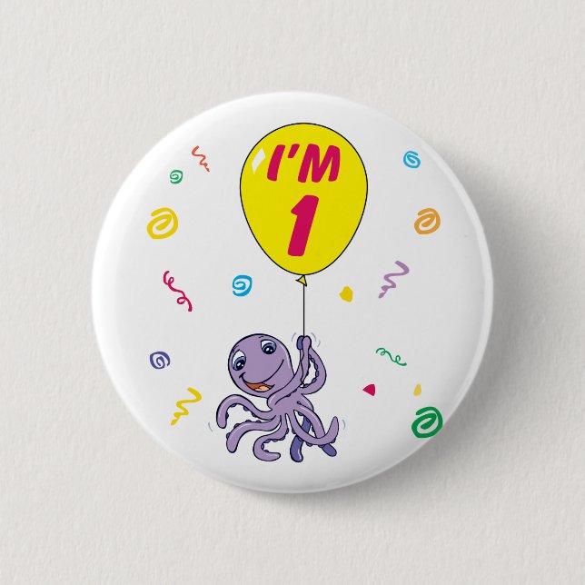 Oktopus 1. Geburtstag Button (Vorderseite)