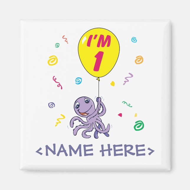 Oktopus 1. Geburtstag Magnet (Vorne)