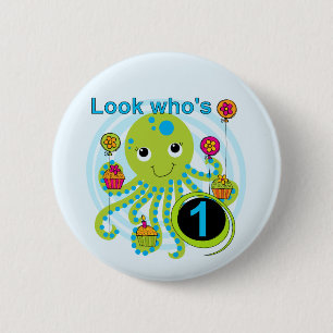 Oktopus 1. Geburtstag T - Shirt und Geschenke Button
