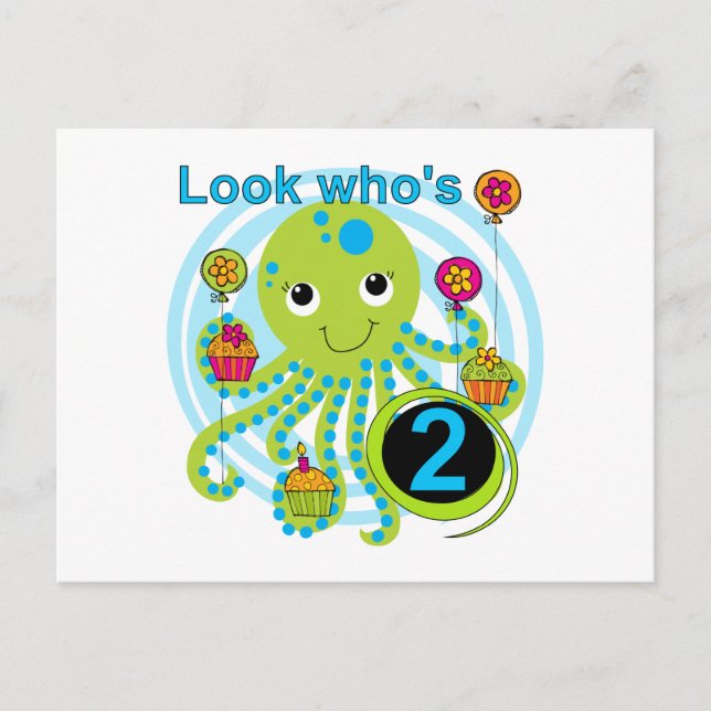 Oktopus 2. Geburtstag T Shirts und Geschenke Postkarte (Vorderseite)