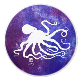 Oktopus 6 weiß auf Lila L - Knochen Keramikknauf