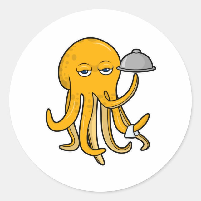 Oktopus als Kellner mit Handtuchserie Runder Aufkleber (Vorderseite)