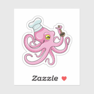 Oktopus als Koch mit Holzlöffel Aufkleber