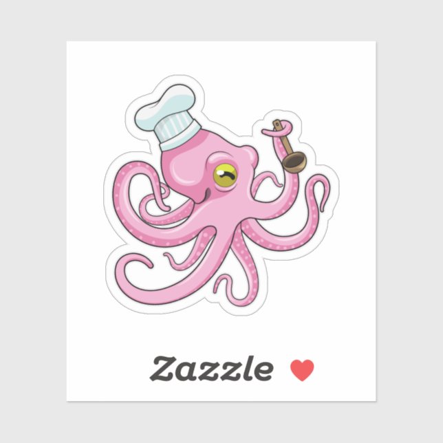 Oktopus als Koch mit Holzlöffel Aufkleber (Blatt)