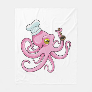 Oktopus als Koch mit Holzlöffel Fleecedecke