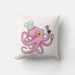 Oktopus als Koch mit Holzlöffel Kissen