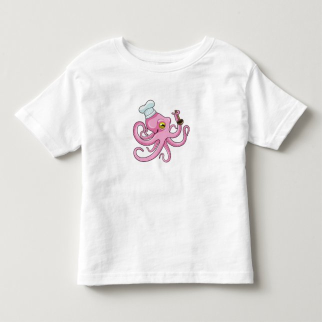 Oktopus als Koch mit Holzlöffel Kleinkind T-shirt (Vorderseite)