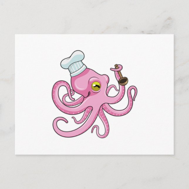 Oktopus als Koch mit Holzlöffel Postkarte (Vorderseite)