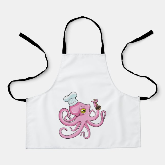 Oktopus als Koch mit Holzlöffel Schürze (Vorderseite)