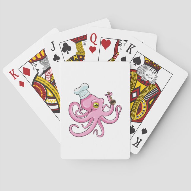 Oktopus als Koch mit Holzlöffel Spielkarten (Rückseite)