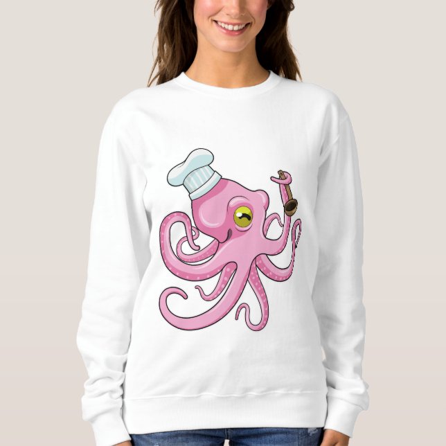 Oktopus als Koch mit Holzlöffel Sweatshirt (Vorderseite)