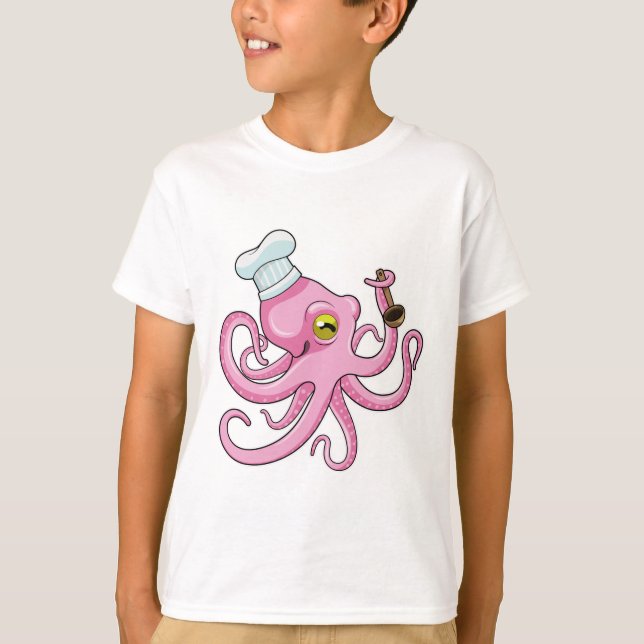 Oktopus als Koch mit Holzlöffel T-Shirt (Vorderseite)