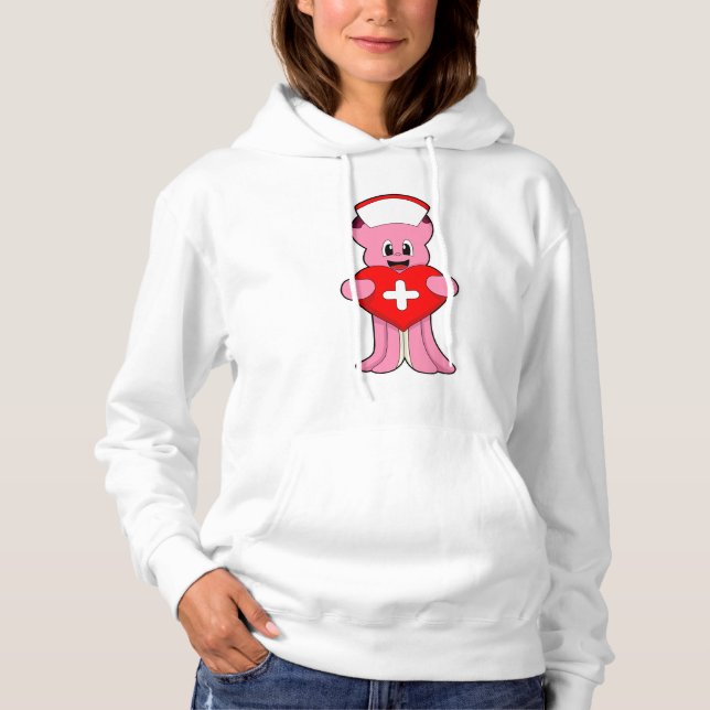 Oktopus als Krankenschwester mit Herz Hoodie (Vorderseite)