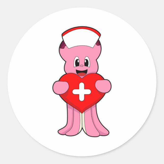 Oktopus als Krankenschwester mit Herz Runder Aufkleber (Vorderseite)