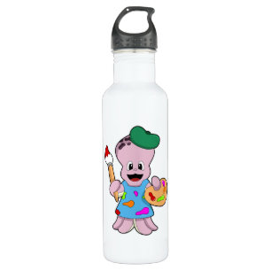 Oktopus als Maler mit Pinsel Edelstahlflasche
