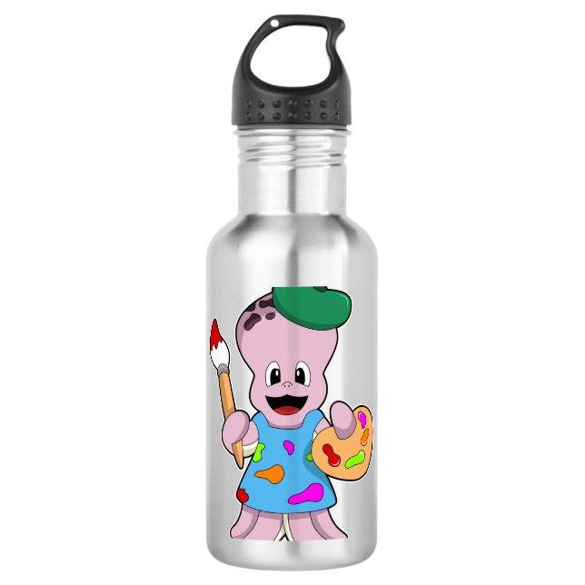 Oktopus als Maler mit Pinsel Edelstahlflasche (Vorderseite)