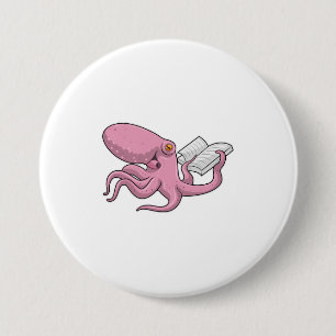 Oktopus als Nerd mit Buch Button