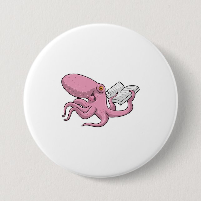 Oktopus als Nerd mit Buch Button (Vorderseite)