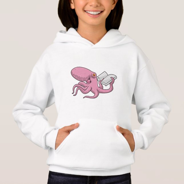 Oktopus als Nerd mit Buch Hoodie (Vorderseite)