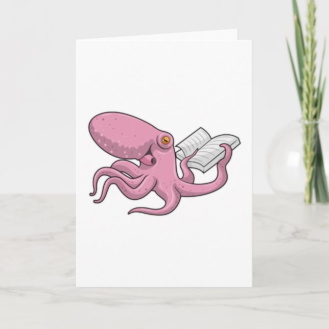 Oktopus als Nerd mit Buch Karte (Vorderseite)