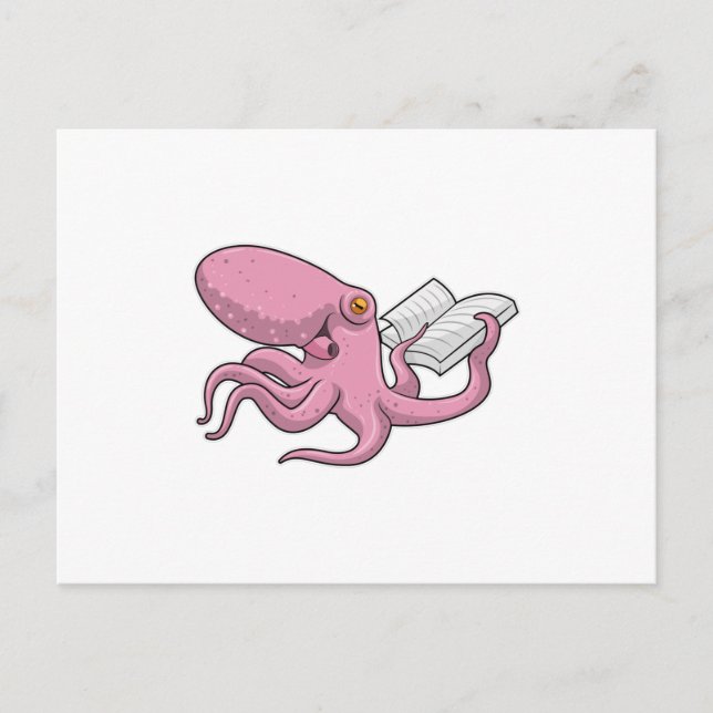 Oktopus als Nerd mit Buch Postkarte (Vorderseite)