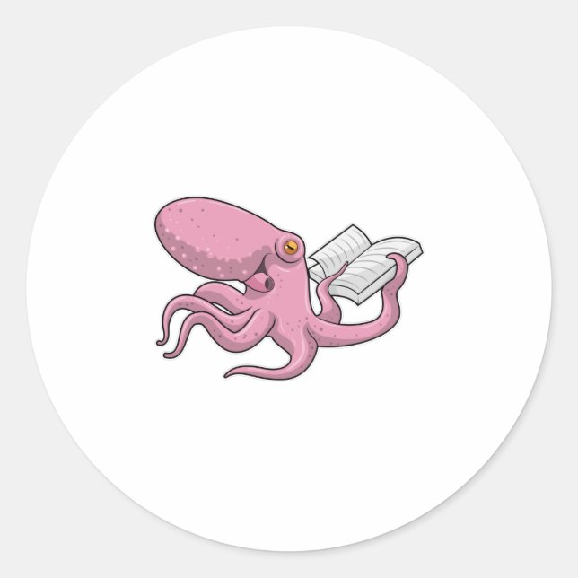 Oktopus als Nerd mit Buch Runder Aufkleber (Vorderseite)