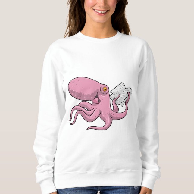 Oktopus als Nerd mit Buch Sweatshirt (Vorderseite)