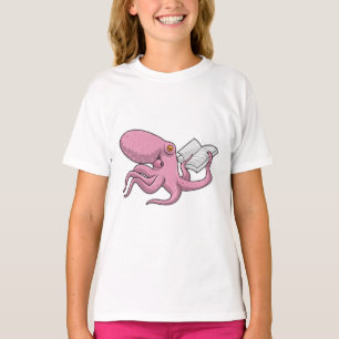Oktopus als Nerd mit Buch T-Shirt