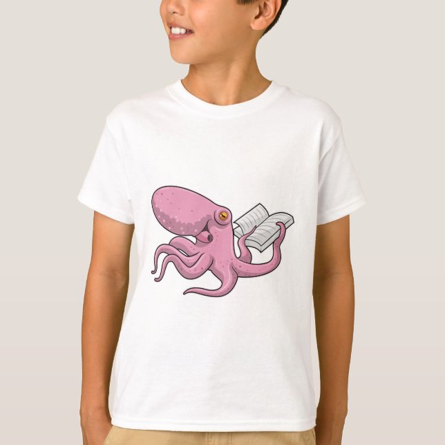 Oktopus als Nerd mit Buch T-Shirt (Vorderseite)