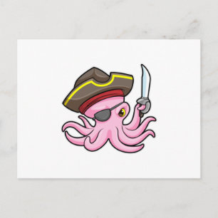Oktopus als Pirat mit Säbel & Augenklappe Postkarte