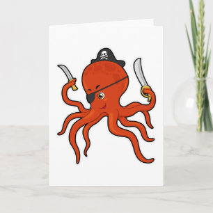 Oktopus als Pirat mit Schwert & Messer Karte