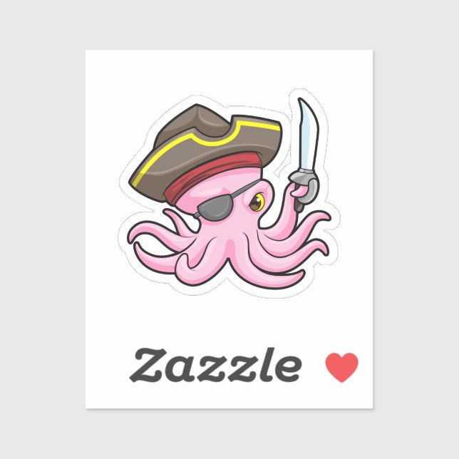Oktopus als Piraten mit Säbel- und Augenpflaster Aufkleber (Blatt)